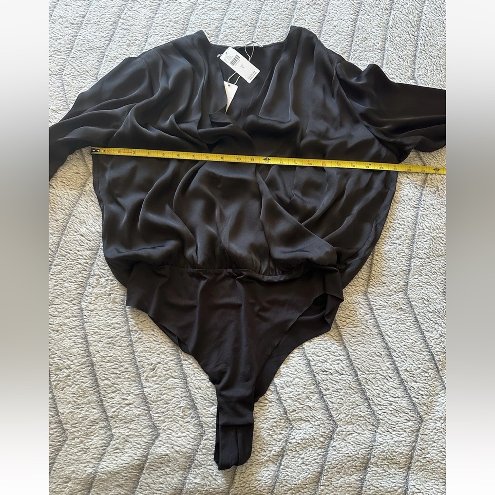 NWT Favorite Daughter Chiffon Bodysuit Black Women’s Size L Long Sleeve Pleated - Picture 11 of 16